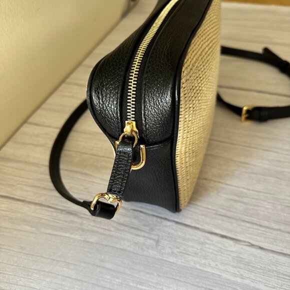 Quince Italian Leather & Raffia Crossbody Bag, Black and Natural - Picture 7 of 11